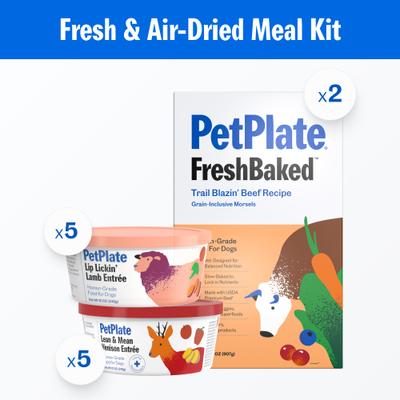 Show full view: PetPlate Human Grade Lamb, Venison & Beef Variety Pack Fresh Wet & Air-Dried Baked Dry Dog Food, 12-oz cup, case of 10 slide 3 of 11