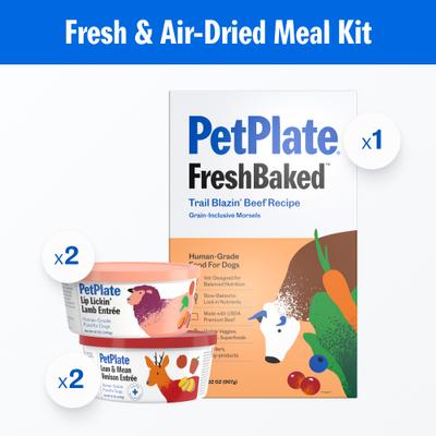 Show full view: PetPlate Human Grade Lamb, Venison & Beef Variety Pack Fresh Wet & Air-Dried Baked Dry Dog Food, 12-oz cup, case of 4 slide 3 of 11