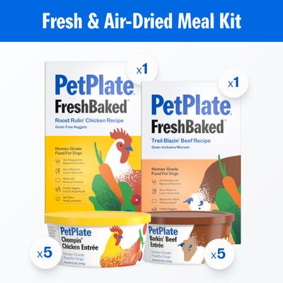 Show full view: PetPlate Human Grade Beef & Chicken Value Pack Fresh Wet & Air-Dried Baked Dry Dog Food, 12-oz cup, case of 10 slide 3 of 11