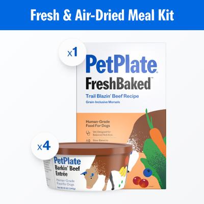Show full view: PetPlate Human Grade Beef Starter Pack Fresh Wet & Air-Dried Baked Dry Dog Food, 12-oz cup, case of 4 slide 3 of 11