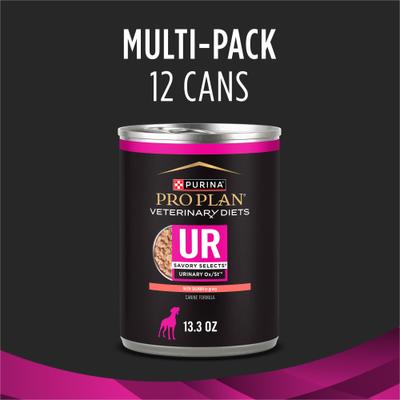 Show full view: Purina Pro Plan Veterinary Diets UR Savory Selects Urinary Ox/St with Salmon in Gravy Wet Dog Food, 13.3-oz can, case of 12 slide 3 of 9
