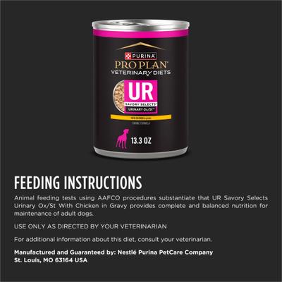 Show full view: Purina Pro Plan Veterinary Diets UR Savory Selects Urinary Ox/St with Chicken in Gravy Wet Dog Food, 13.3-oz can, case of 12 slide 8 of 9