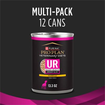 Show full view: Purina Pro Plan Veterinary Diets UR Savory Selects Urinary Ox/St with Chicken in Gravy Wet Dog Food, 13.3-oz can, case of 12 slide 3 of 9