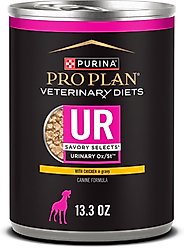 Purina Pro Plan Veterinary Diets UR Savory Selects Urinary Ox/St with Chicken in Gravy Wet Dog Food, 13.3-oz can, case of 12