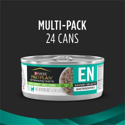 Show full view: Purina Pro Plan Veterinary Diets EN Gastroenteric Savory Selects in Gravy with Turkey Wet Cat Food, 5.5-oz can, case of 24 slide 3 of 10