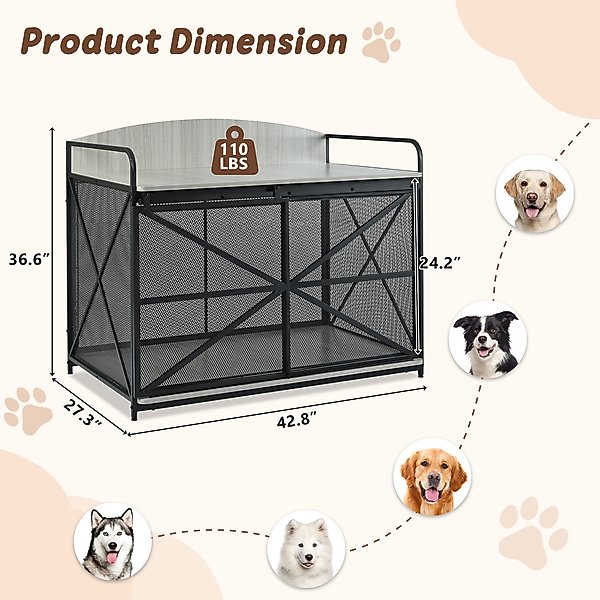 Show full view: Zeus & Ruta Farmhouse Metal Furniture Style Dog Crate, Gray, 42.8 inch slide 5 of 5
