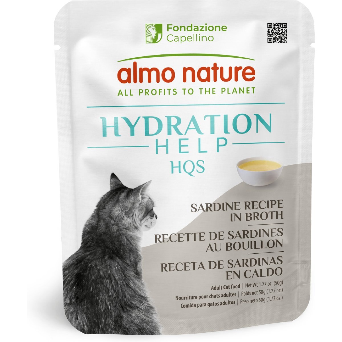 Almo Nature Hydration Help HQS Sardine Recipe in Broth Wet Cat Food Topping, 1.77-oz pouch, case of 12