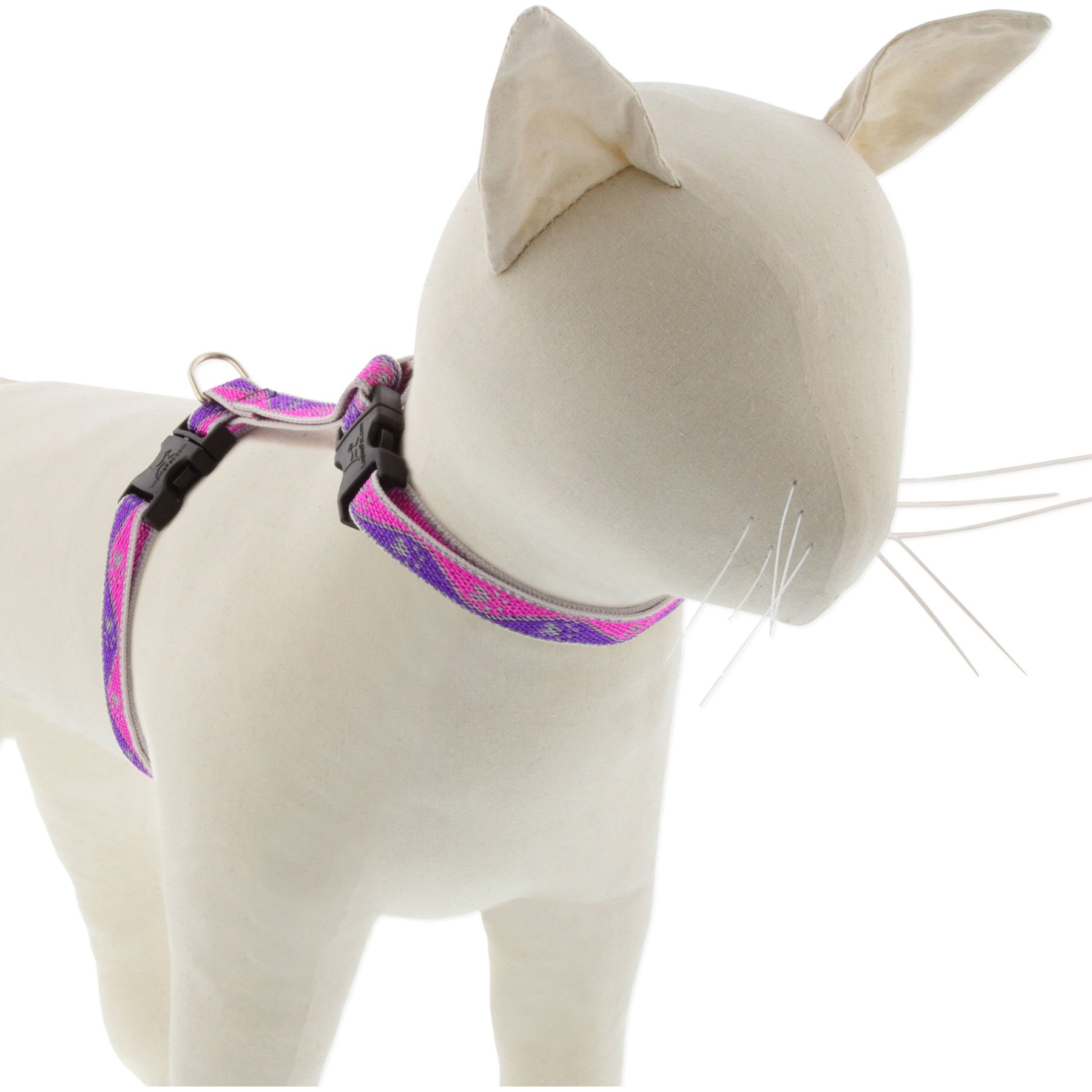 LupinePet Reflective Paws H-Style Cat Harness, Small: 9 to 14-in chest, Pink Paws