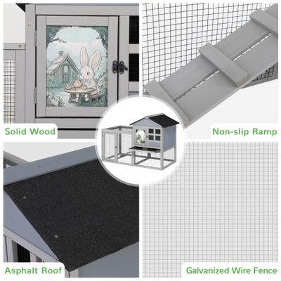 Show full view: Coziwow 2-Tier Double-Door Wooden Rabbit Hutch, Grey slide 9 of 10