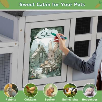 Show full view: Coziwow 2-Tier Double-Door Wooden Rabbit Hutch, Grey slide 7 of 10