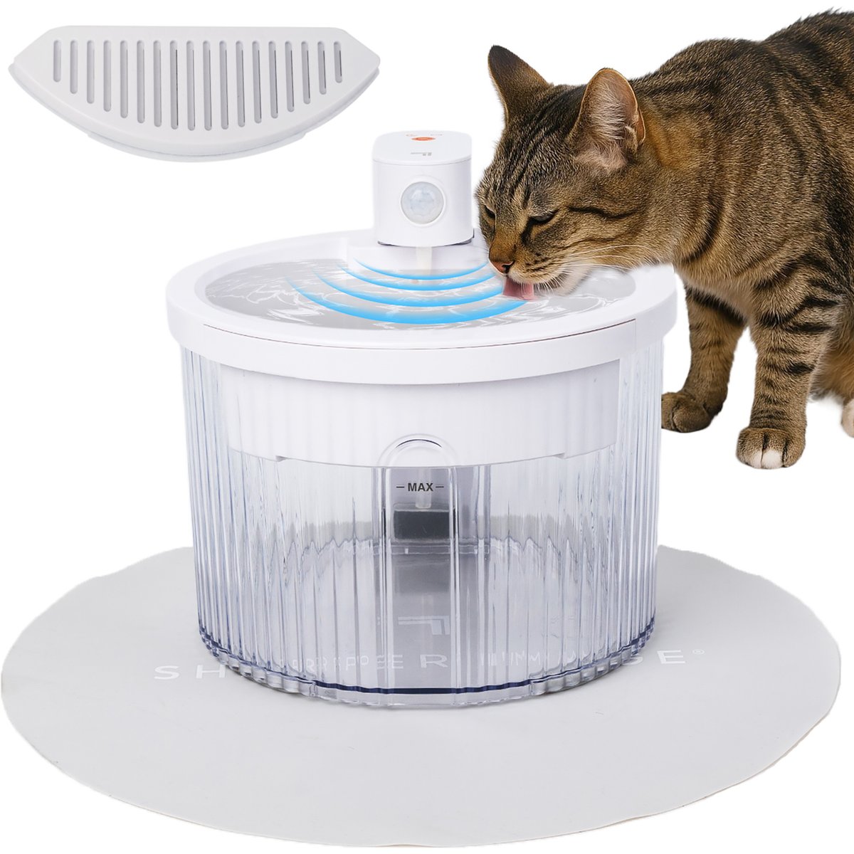 Sharper Image AuroraFlow Cordless Cat Water Fountain, White, 2-L