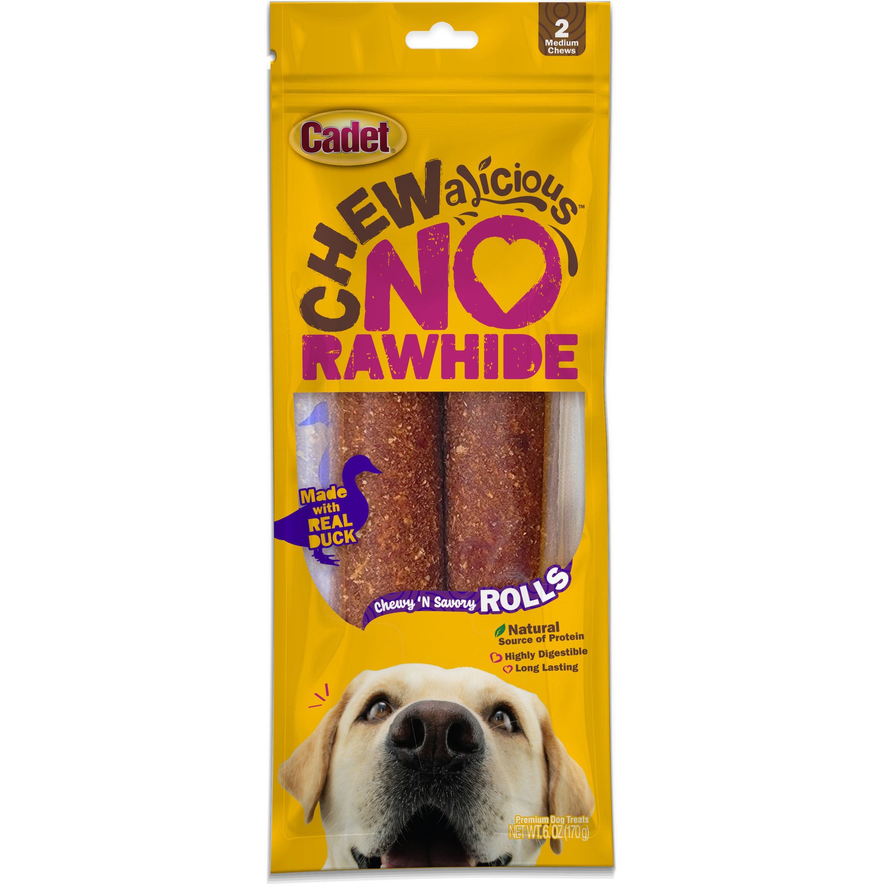 Cadet Chewalicious Chewy 'N Savory Rolls Duck Flavor Dog Chews, 2 count