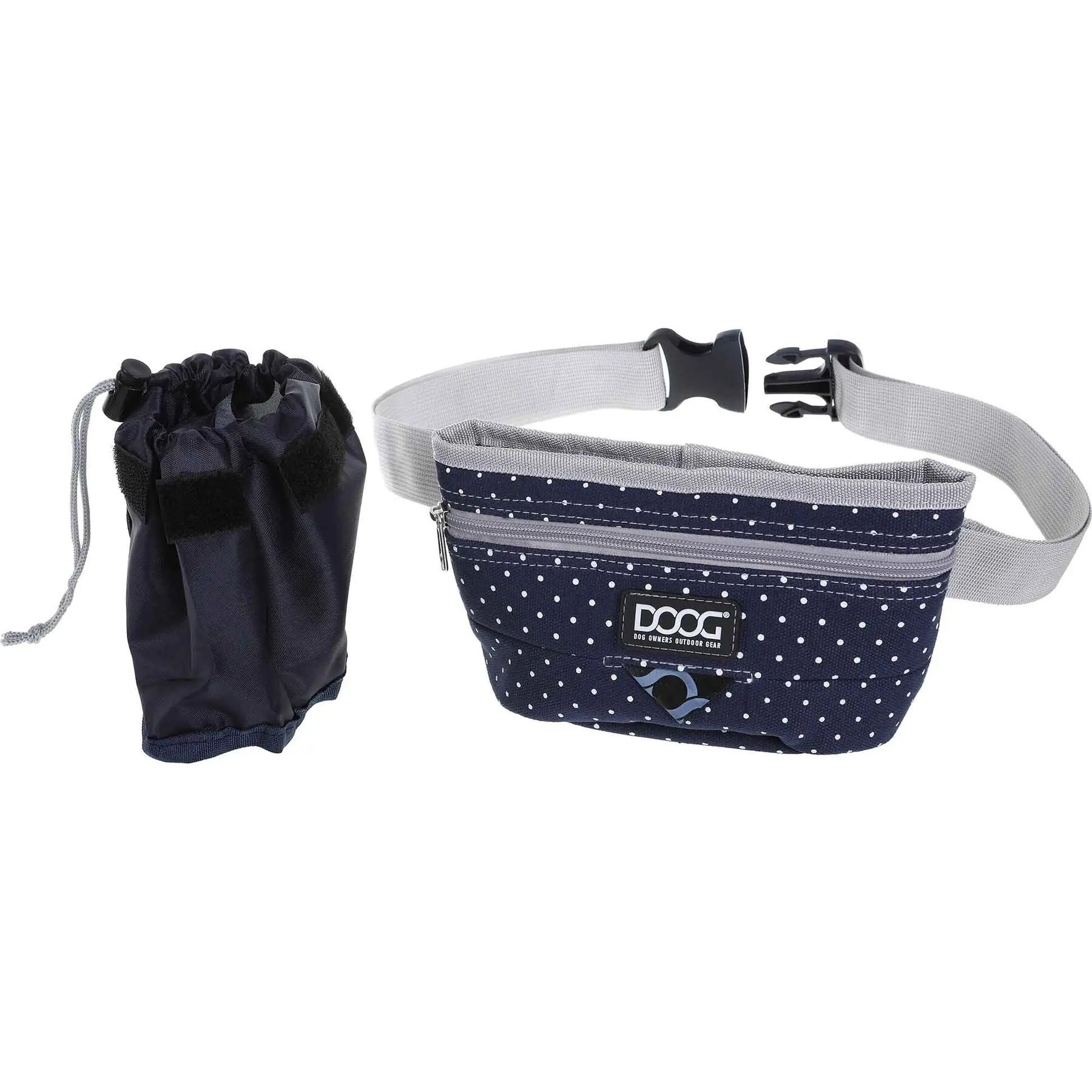 DOOG Treat & Training Dog Pouch, Navy/White Polka Dot, Large