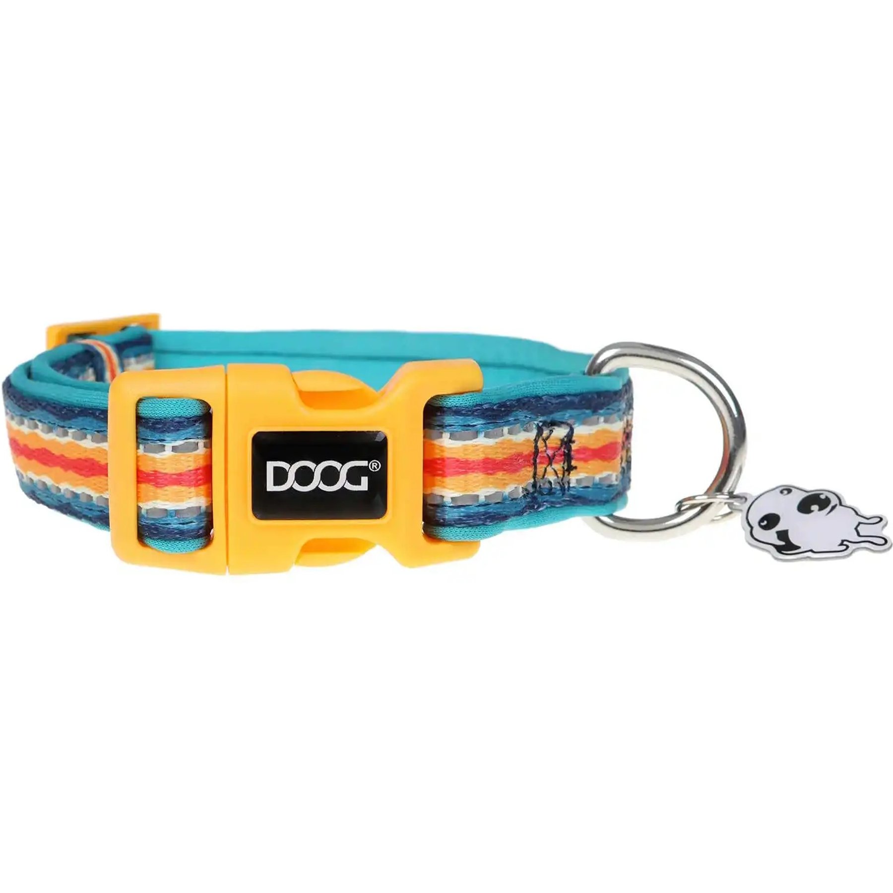 DOOG Neoprene Scout Dog Collar, Yellow/Blue/Red, X-Small: 4 to 10-in neck, 1/2-in wide