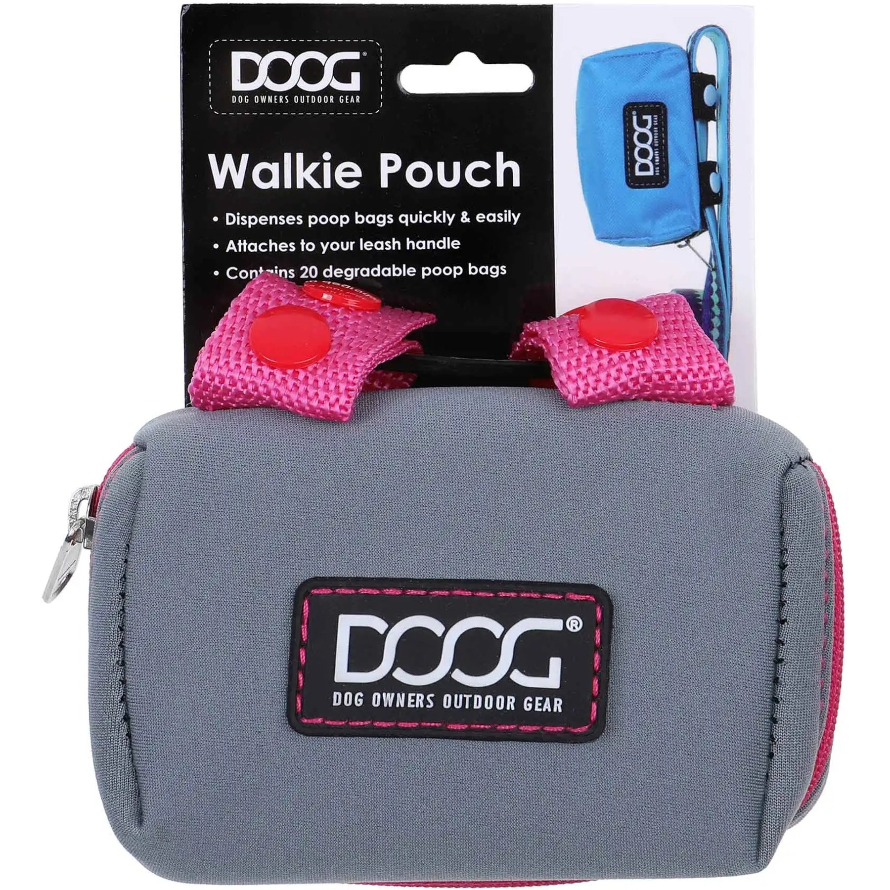 DOOG Walkie Dog Pouch Dog Poop Bag Dispenser, Grey/Pink