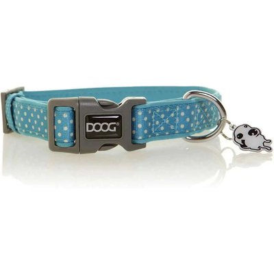 DOOG DOOG Neoprene Snoopy Dog Collar, Blue/White Polka Dot, X-Small: 4 to 10-in neck, 1/2-in wide