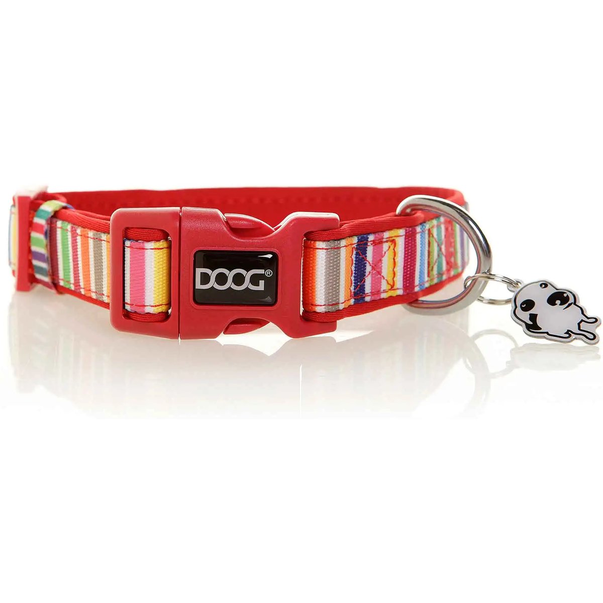 DOOG Neoprene Scooby Dog Collar, Red/Rainbow, Medium: 12 to 18-in neck, 1-in wide