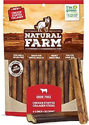 Natural Farm 4 to 5-inch Stuffed Collagen Real Bully Stick Dog Chew Treats, 10 count