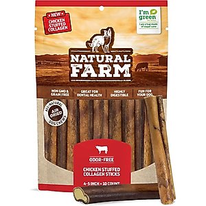Natural Farm 4 to 5-inch Stuffed Collagen Real Bully Stick Dog Chew Treats, 10 count