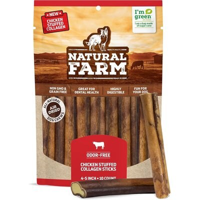 Natural Farm Natural Farm 4 to 5-inch Stuffed Collagen Real Bully Stick Dog Chew Treats, 10 count