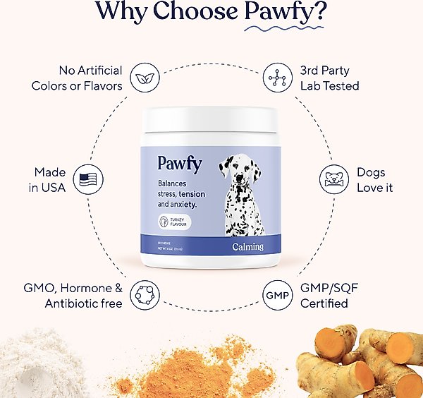 Show full view: Pawfy Calming Turkey Flavor Chews Dog Supplement, 30 count slide 6 of 9