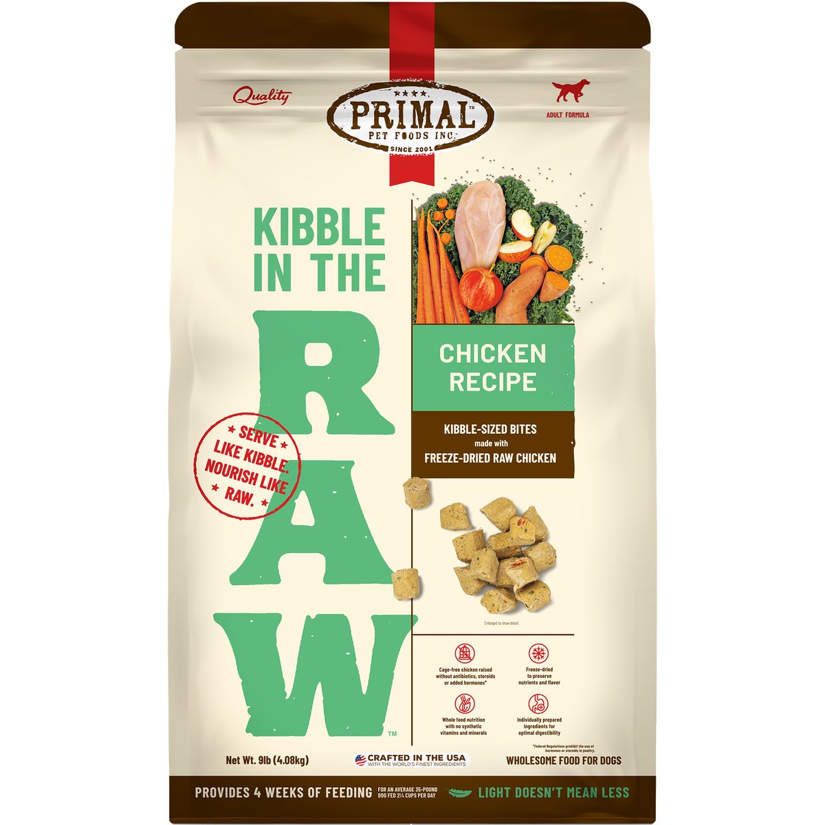 Primal Kibble in the Raw Chicken Recipe Non-GMO Freeze-Dried Dog Food, 144-oz bag