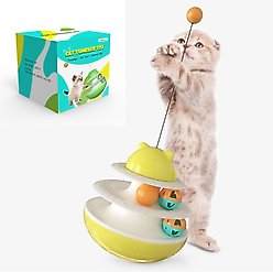 HANAMYA 2-Layer Track Tower Cat Toy, Yellow