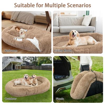 Show full view: LovMor 10-cm Thick Memory Foam Oversize Human Dog Bed with Plump Pillow & Removable Cover, 78 x 51 x 12-in, Khaki slide 7 of 8