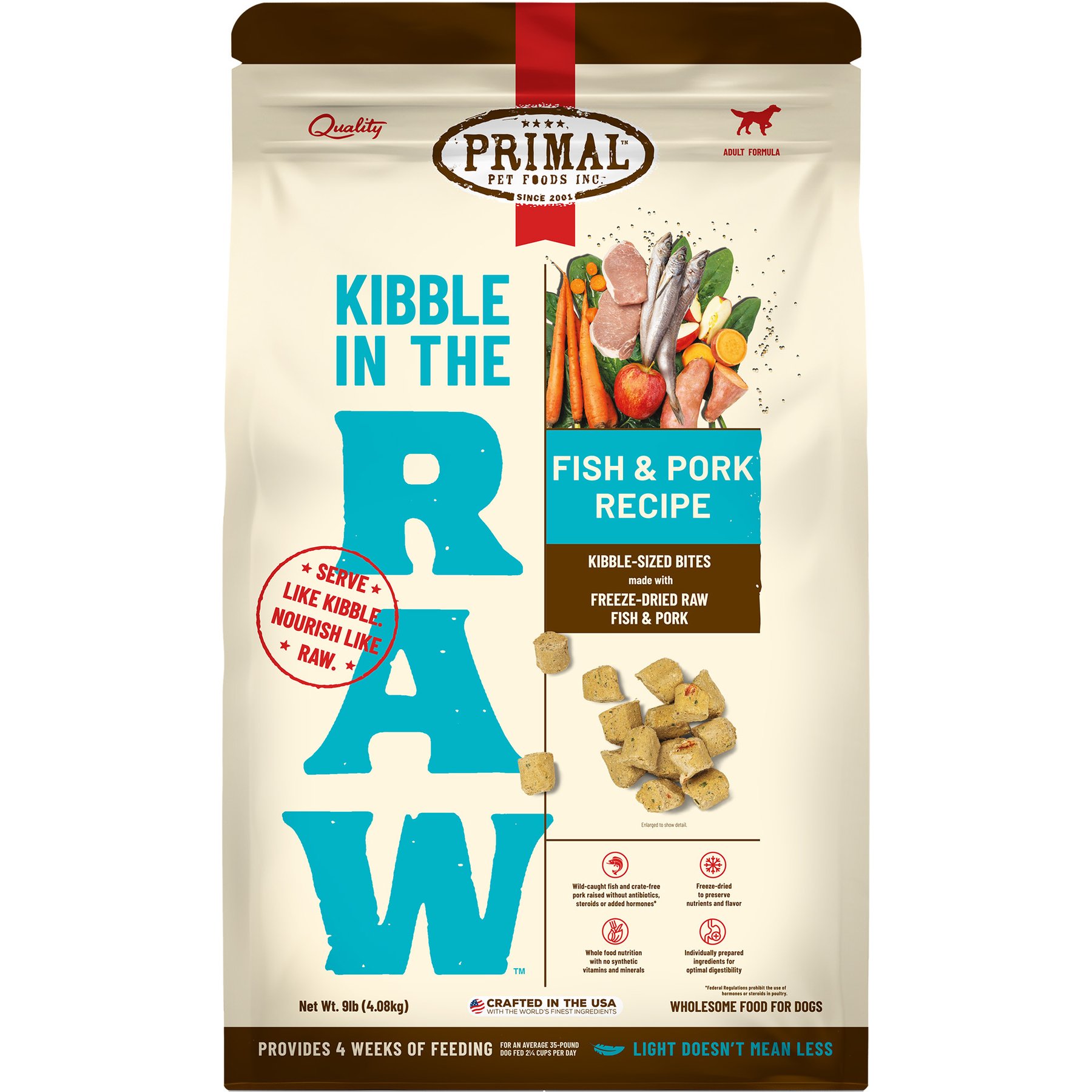 Primal Kibble in the Raw Fish & Pork Recipe Non-GMO Freeze-Dried Dog Food, 144-oz bag