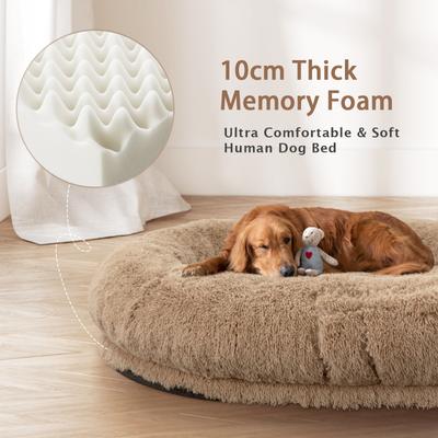 Show full view: LovMor 10-cm Thick Memory Foam Oversize Human Dog Bed with Plump Pillow & Removable Cover, 78 x 51 x 12-in, Khaki slide 4 of 8