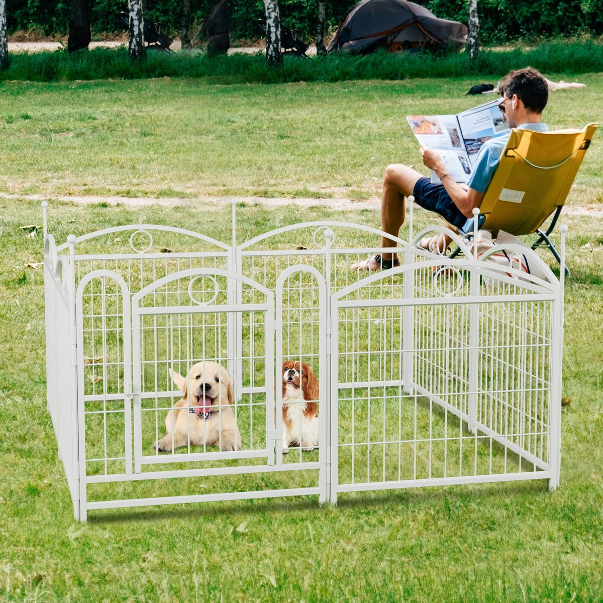 Cesicia Heavy Duty Foldable Dog Exercise Pen, White