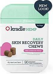 Kradle Broad Spectrum Hemp Extract Beef Liver Flavor Skin Recovery Chews Supplement for Dogs, 90 count