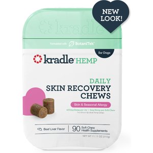 Kradle Broad Spectrum Hemp Extract Beef Liver Flavor Skin Recovery Chews Supplement for Dogs, 90 count