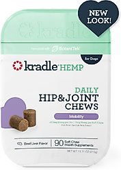 Kradle Broad Spectrum Hemp Extract Beef Liver Flavor Hip & Joint Chews Supplement for Dogs, 90 count
