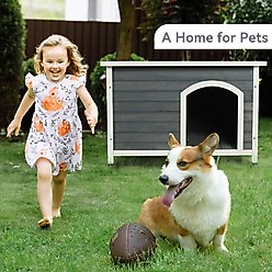 Cesicia Elevated Wooden Outdoor Dog House, Grey