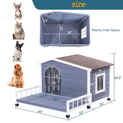 Show full view: Cesicia Wooden Indoor/Outdoor Dog House with Terrace, Grey slide 7 of 7