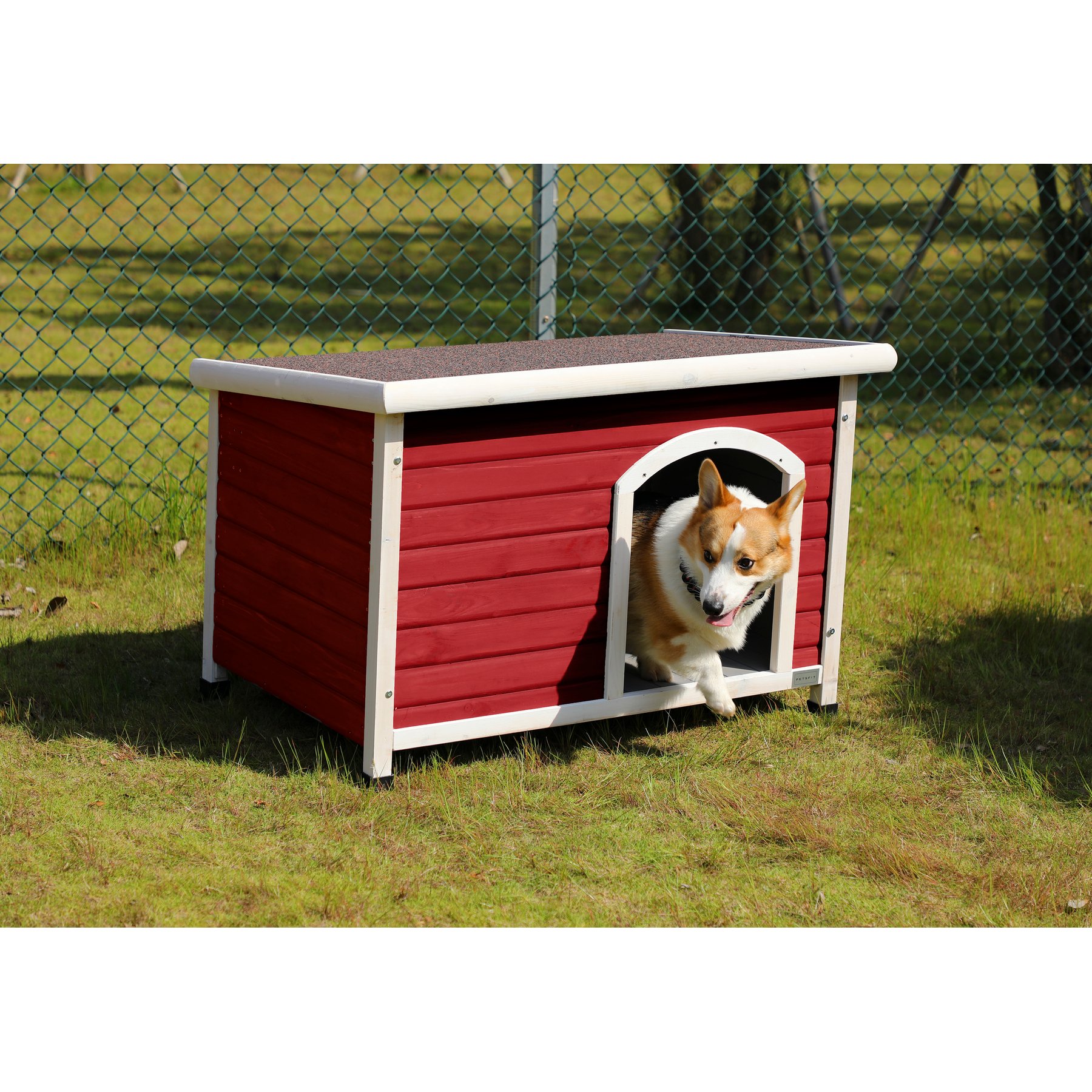 Cesicia Wooden Waterproof Outdoor Dog House, Red
