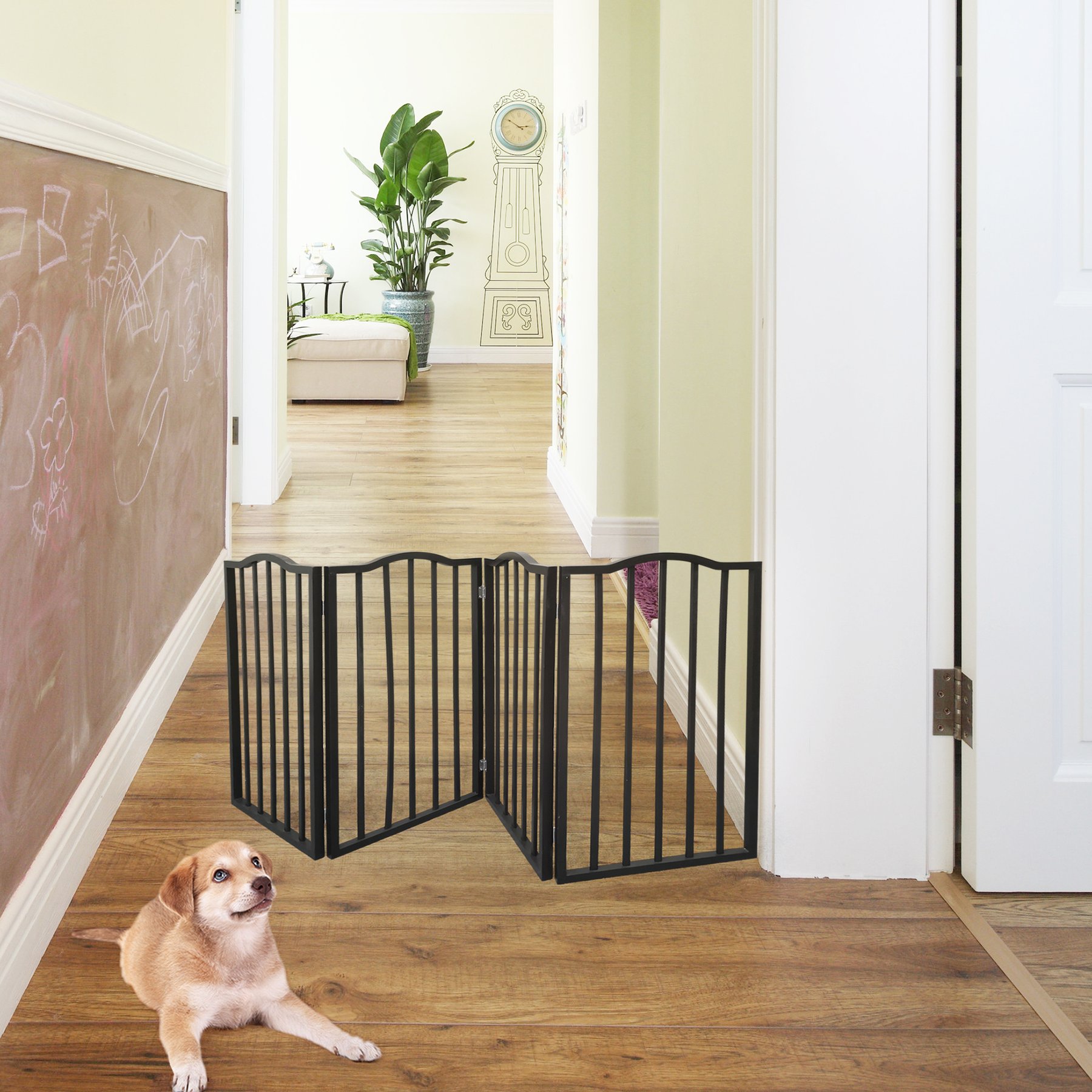 Cesicia Freestanding Dog Gate, Dark Brown