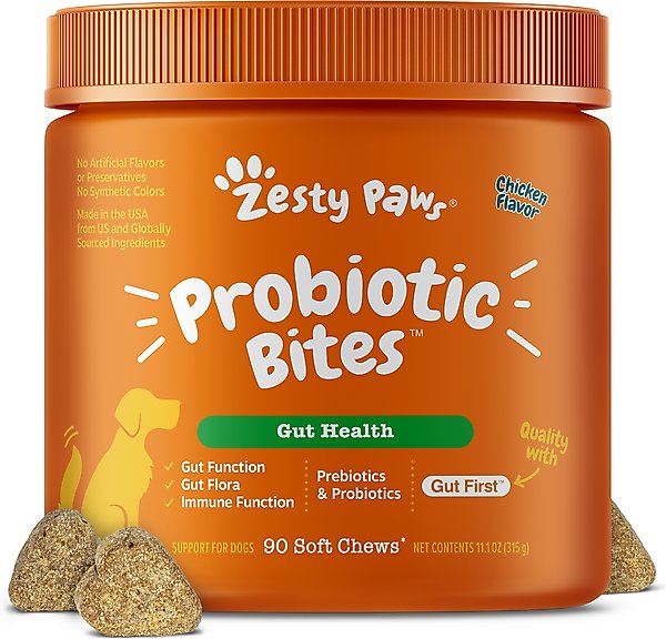 Show full view: Zesty Paws Probiotic Bites Chicken Flavored Soft Chews Gut Flora & Digestive Supplement for Dogs, 90 count slide 1 of 9