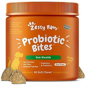 Zesty Paws Probiotic Bites Chicken Flavored Soft Chews Gut Flora & Digestive Supplement for Dogs, 90 count
