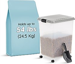 IRIS Airtight Dog, Cat & Bird Food Storage Container with Attachable Wheels, Gray & Black, 54-lb, 1 count