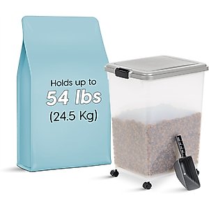 IRIS Airtight Dog, Cat & Bird Food Storage Container with Attachable Wheels, Gray & Black, 54-lb, 1 count