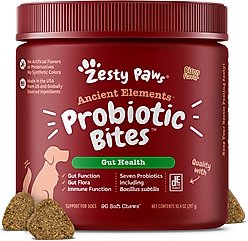 Zesty Paws Ancient Elements Probiotic Bites Bison Flavored Soft Chews Digestive Supplement for Dogs, 90 count