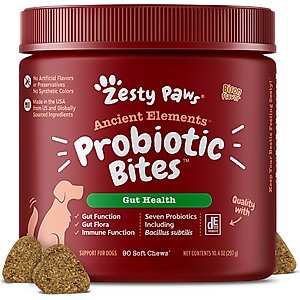 Zesty Paws Ancient Elements Probiotic Bites Bison Flavored Soft Chews Digestive Supplement for Dogs, 90 count