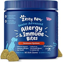 Zesty Paws Advanced Allergy & Immune Bites Salmon Flavored Soft Chews Allergies, Immune, & Skin Support Supplement for Senior Dogs, 90 count