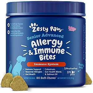 Zesty Paws Advanced Allergy & Immune Bites Salmon Flavored Soft Chews Allergies, Immune, & Skin Support Supplement for Senior Dogs, 90 count