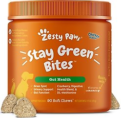 Zesty Paws Stay Green Bites Chicken Flavored Soft Chews Grass Protection Urine Neutralizer & Digestive Supplement for Dogs 90 count