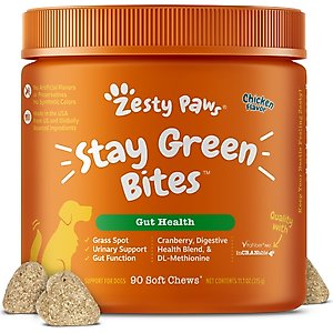 Zesty Paws Stay Green Bites Chicken Flavored Soft Chews Grass Protection Urine Neutralizer & Digestive Supplement for Dogs 90 count