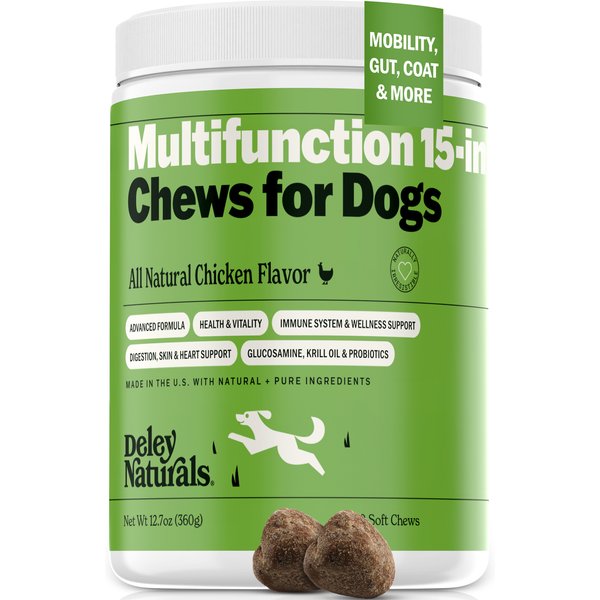 Deley Naturals 15-in-1 Multivitamin Chicken Flavor Dog Vitamin, 12.7oz Carton, 120 count