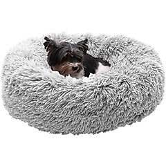FurHaven Calming Cuddler Long Fur Donut Bolster Dog Bed, Mist Gray, Small